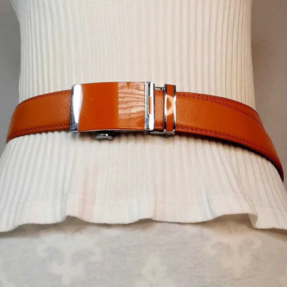 💎Mens Heavy Duty PU Leather Butterscotch Orange Ratchet Slide Belt Size XXL